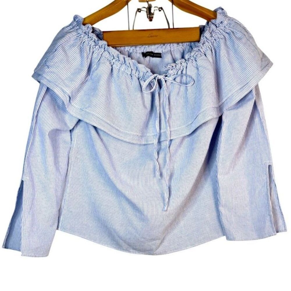 Walter Baker Derrick Blue and White Stripe Down Off the Shoulder Blouse Sz: M